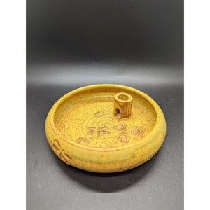 Unique Yellow Studio Art Pottery Bamboo Pot Planter Bowl Ikebana Signed 5" Boho